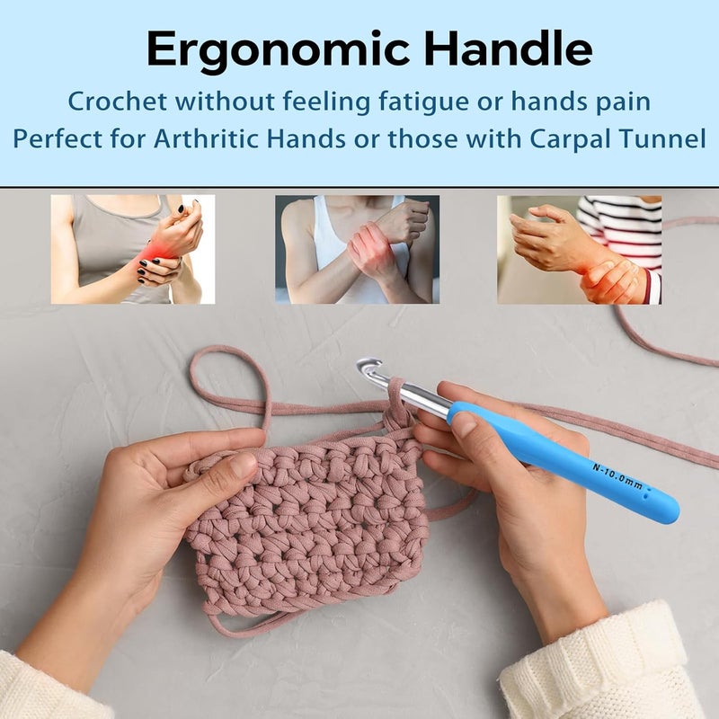 Gerute 10mm Crochet Hook, Ergonomic Crochet Hooks with Soft Rubber Handle and Smooth Glide Head - Lightweight Aluminum Needles for Beginners, Arthritis, Yarn Projects, Long Crafting Sessions (10.0 mm) - Image 4